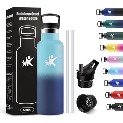 KollyKolla Thermosflasche 500ml, Wasserflasche Kohlensäure Geeignet, Auslaufsicher Wasserflasche mit Strohhalm, BPA-Frei, Doppelwandige Vakuumisolierte, Trinkflasche für Schule, Reisen, Camping KollyKolla Thermosflasche 500ml, Wasserflasche Kohlensäure Geeignet, Auslaufsicher Wasserflasche mit Strohhalm, BPA-Frei, Doppelwandige Vakuumisolierte, Trinkflasche für Schule, Reisen, Camping