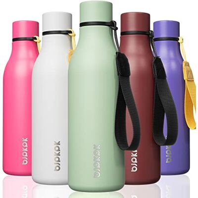 BJPKPK Isolierte Wasserflaschen, 530 ml Edelstahl Metall Trinkflasche Mit Trageriemen, BPA Frei Wasserdicht Thermos, Flaschen, Wiederverwendbare Thermosflasche Für Sport & Reisen, Macaron Grün BJPKPK Isolierte Wasserflaschen, 530 ml Edelstahl Metall Trinkflasche Mit Trageriemen, BPA Frei Wasserdicht Thermos, Flaschen, Wiederverwendbare Thermosflasche Für Sport & Reisen, Macaron Grün