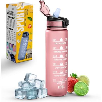 Roe Tenpo Trinkflasche 1L, Sport Trinkflasche mit Strohhalm & Zeitmarkierung, Tritan Wasserflasche BPA-frei, auslaufsicher – Sport Flasche für Fitness, Gym, Outdoor, Fahrrad & Schule Roe Tenpo Trinkflasche 1L, Sport Trinkflasche mit Strohhalm & Zeitmarkierung, Tritan Wasserflasche BPA-frei, auslaufsicher – Sport Flasche für Fitness, Gym, Outdoor, Fahrrad & Schule