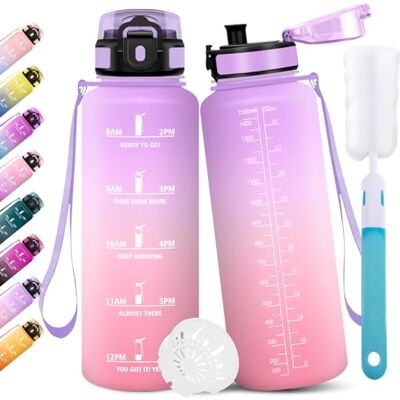 Motswedi Trinkflasche 1.5 Liter, Sport Wasserflasche, mit Bürste, Auslaufsicher, Trinkflasche Kohlensäure Geeignet, Flasche Sport, Wasserflasche Für Fitness, Camping, Wandern, Hellviolett & Hellrosa Motswedi Trinkflasche 1.5 Liter, Sport Wasserflasche, mit Bürste, Auslaufsicher, Trinkflasche Kohlensäure Geeignet, Flasche Sport, Wasserflasche Für Fitness, Camping, Wandern, Hellviolett & Hellrosa