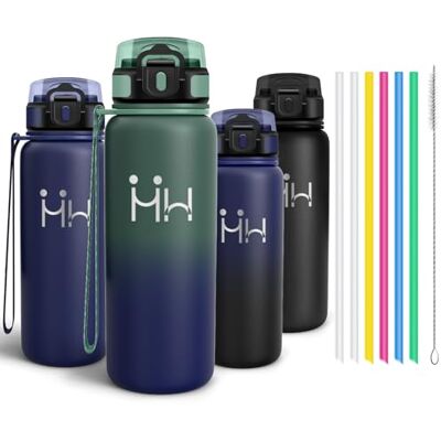 Motswedi Trinkflasche, 750ml Auslaufsicher, mit Bürste, Flasche mit Strohhalm, Flaschen, mit 6 Strohhalm, Doppelschichtiges Isolationsdesign, Wasserflasche Edelstahl Tannengrün & Dunkelblau Motswedi Trinkflasche, 750ml Auslaufsicher, mit Bürste, Flasche mit Strohhalm, Flaschen, mit 6 Strohhalm, Doppelschichtiges Isolationsdesign, Wasserflasche Edelstahl Tannengrün & Dunkelblau