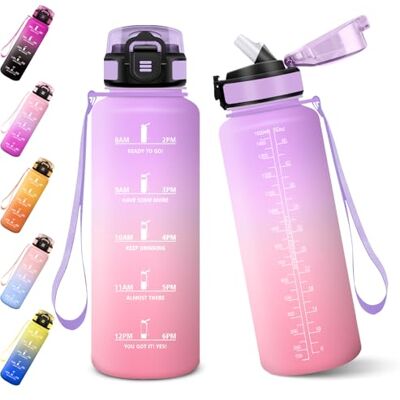 Baramumu Trinkflasche mit Strohhalm, 1500ml Auslaufsichere Flasche, Trinkflasche Sport, Kohlensäure Geeignet, Flasche, BPA-Frei, Wasserflasche für Fitness, Schule, Büro-Hellviolett&Hellrosa Baramumu Trinkflasche mit Strohhalm, 1500ml Auslaufsichere Flasche, Trinkflasche Sport, Kohlensäure Geeignet, Flasche, BPA-Frei, Wasserflasche für Fitness, Schule, Büro-Hellviolett&Hellrosa