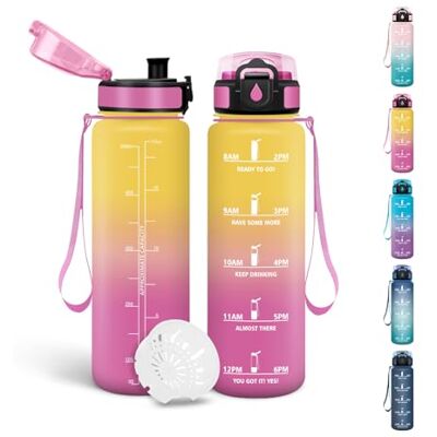 Motswedi Trinkflasche, 500ml BPA-Frei, Wasserflasche, Kohlensäure Geeignet, Trinkflasche Auslaufsicher, Mit Zeitstempel, Flasche für Schule, Fahrrad, Fitness, Yoga Gelb&Rosa Motswedi Trinkflasche, 500ml BPA-Frei, Wasserflasche, Kohlensäure Geeignet, Trinkflasche Auslaufsicher, Mit Zeitstempel, Flasche für Schule, Fahrrad, Fitness, Yoga Gelb&Rosa