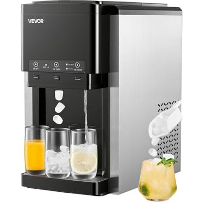 VEVOR Wasserspender mit Eiswürfelbereiter 16 kg/Tag, 3 in 1 Tischwasserspender, 12 Eiswürfel/7 Min. Schnellproduktion mit Vorratsbehälter, Kugeleis/Crushed Ice & Kaltwasser, für Küche Partys VEVOR Wasserspender mit Eiswürfelbereiter 16 kg/Tag, 3 in 1 Tischwasserspender, 12 Eiswürfel/7 Min. Schnellproduktion mit Vorratsbehälter, Kugeleis/Crushed Ice & Kaltwasser, für Küche Partys