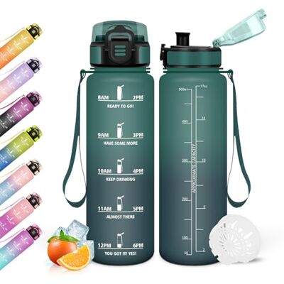 Mulbijeo Trinkflasche, 500ml Auslaufsicher mit Zeitmarkierung, Wasserflasche, Motivierende & mit Filter, Trinkflasche Sport, Trinkflaschen Kohlensäure Geeignet, für Laufen, Radfahren, Sportflasche Mulbijeo Trinkflasche, 500ml Auslaufsicher mit Zeitmarkierung, Wasserflasche, Motivierende & mit Filter, Trinkflasche Sport, Trinkflaschen Kohlensäure Geeignet, für Laufen, Radfahren, Sportflasche