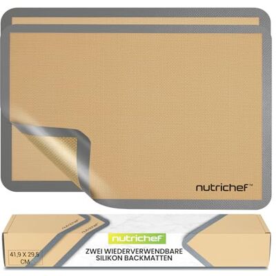 Nutrichef Dauerbackfolie 2er Set – Silikon Backmatte 42x62 cm, Antihaft, PFAS-frei & BPA-frei, Hitzebeständig 250°C, Wiederverwendbares Backpapier, Grau, L Nutrichef Dauerbackfolie 2er Set – Silikon Backmatte 42x62 cm, Antihaft, PFAS-frei & BPA-frei, Hitzebeständig 250°C, Wiederverwendbares Backpapier, Grau, L