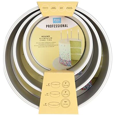 PME Runde Kuchenformen 15, 20, 25 cm x 7,5 cm tief, 3er-Satz, RNDB68103, Silber PME Runde Kuchenformen 15, 20, 25 cm x 7,5 cm tief, 3er-Satz, RNDB68103, Silber
