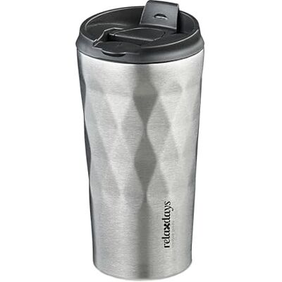 Relaxdays Thermobecher, 350 ml, für Heiß- & Kaltgetränke, dichter Kaffeebecher aus Edelstahl, BPA-frei, silber/schwarz Relaxdays Thermobecher, 350 ml, für Heiß- & Kaltgetränke, dichter Kaffeebecher aus Edelstahl, BPA-frei, silber/schwarz