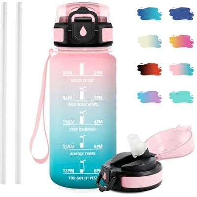JAPORIA Trinkflasche Auslaufsicher 500ml, Sport Trinkflasche mit Zeitmarkierung, Kohlensäure Geeignet, Wasserflasche mit strohhalm, Perfekt für Joggen, Schule, Mädchen, Picknick, Fahrrad JAPORIA Trinkflasche Auslaufsicher 500ml, Sport Trinkflasche mit Zeitmarkierung, Kohlensäure Geeignet, Wasserflasche mit strohhalm, Perfekt für Joggen, Schule, Mädchen, Picknick, Fahrrad