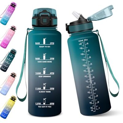 Baramumu Trinkflasche mit Strohhalm, 1500ml Auslaufsichere Flasche, Trinkflasche Sport, Kohlensäure Geeignet, Flasche, BPA-Frei, Wasserflasche für Fitness, Schule, Büro-Dunkelgrün&Grau Baramumu Trinkflasche mit Strohhalm, 1500ml Auslaufsichere Flasche, Trinkflasche Sport, Kohlensäure Geeignet, Flasche, BPA-Frei, Wasserflasche für Fitness, Schule, Büro-Dunkelgrün&Grau
