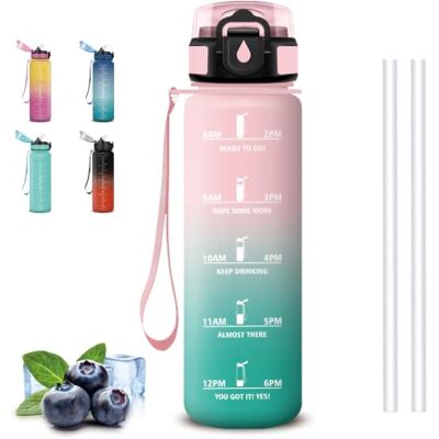 Mujigaga Trinkflasche 1l, Trinkflasche Sport, Wasserflasche mit Strohhalm, mit Motivierendem Slogan, Wasserflasche Auslaufsicher, Leicht zu Reinigen, Flasche für Fitness, Strand, Camping & Wandern Mujigaga Trinkflasche 1l, Trinkflasche Sport, Wasserflasche mit Strohhalm, mit Motivierendem Slogan, Wasserflasche Auslaufsicher, Leicht zu Reinigen, Flasche für Fitness, Strand, Camping & Wandern
