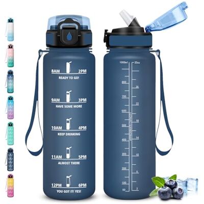 Grsta Trinkflasche 1l, Trinkflasche Sport, Wasserflasche mit Strohhalm, mit Motivierendem Slogan, Wasserflasche mit Zeitmarkierung, Auslaufsicher, Flasche für Fahrrad, Schule, Camping, Wandern, Running Grsta Trinkflasche 1l, Trinkflasche Sport, Wasserflasche mit Strohhalm, mit Motivierendem Slogan, Wasserflasche mit Zeitmarkierung, Auslaufsicher, Flasche für Fahrrad, Schule, Camping, Wandern, Running