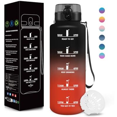 Motswedi Trinkflasche, 1500ML BPA-Frei, Wasserflasche, Auslaufsicheres Schlossdesign, Trinkflaschen, Mit Zeitmarkierung, Ttrinkflasche Sport Auslaufsicher für Sports, Camping Schwarz&Rot Motswedi Trinkflasche, 1500ML BPA-Frei, Wasserflasche, Auslaufsicheres Schlossdesign, Trinkflaschen, Mit Zeitmarkierung, Ttrinkflasche Sport Auslaufsicher für Sports, Camping Schwarz&Rot