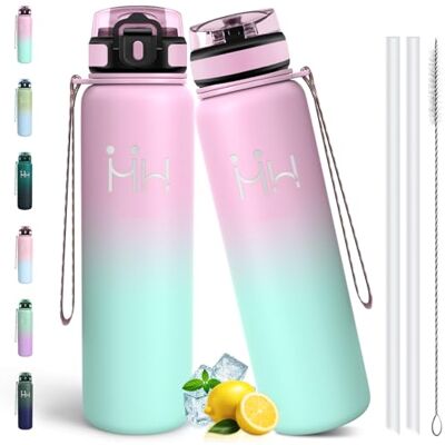 Motswedi Trinkflasche Edelstahl 1l, Auslaufsicher, Thermosflasche, Trinkflasche mit Strohhalm, Isolierte Flasche, mit 6 Strohhalm, Wasserflasche 1l, für Fitness, Reisen, Wandern, Hellrosa&Hellgrün Motswedi Trinkflasche Edelstahl 1l, Auslaufsicher, Thermosflasche, Trinkflasche mit Strohhalm, Isolierte Flasche, mit 6 Strohhalm, Wasserflasche 1l, für Fitness, Reisen, Wandern, Hellrosa&Hellgrün