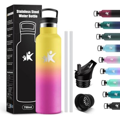 KollyKolla Trinkflasche Edelstahl 750ml Auslaufsicher Wasserflasche mit Strohhalm, BPA-Frei, Doppelwandige Vakuumisolierte, Doppelwandige Vakuumisolierte, Wasserflasche für Reisen, Camping, Wandern KollyKolla Trinkflasche Edelstahl 750ml Auslaufsicher Wasserflasche mit Strohhalm, BPA-Frei, Doppelwandige Vakuumisolierte, Doppelwandige Vakuumisolierte, Wasserflasche für Reisen, Camping, Wandern