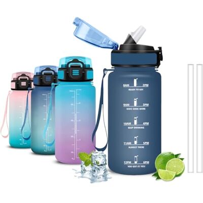 Mujigaga Wasserflasche- 500ml- Trinkflasche Kinder, Flasche mit Strohhalm, Trinkflasche Auslaufsicher, Leicht zu Reinigen, Wasserflasche mit Zeitmarkierung, für Schule, Running, Reisen, Yoga Mujigaga Wasserflasche- 500ml- Trinkflasche Kinder, Flasche mit Strohhalm, Trinkflasche Auslaufsicher, Leicht zu Reinigen, Wasserflasche mit Zeitmarkierung, für Schule, Running, Reisen, Yoga
