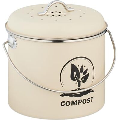 Relaxdays Komposteimer Küche, 3,5 Liter, 2 Aktivkohlefilter, mit Deckel, Henkel, Eisen, runder Biomüllbehälter, Creme Relaxdays Komposteimer Küche, 3,5 Liter, 2 Aktivkohlefilter, mit Deckel, Henkel, Eisen, runder Biomüllbehälter, Creme