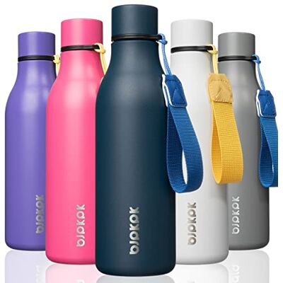 BJPKPK Isolierte Wasserflaschen, 530 ml Edelstahl Metall Trinkflasche Mit Trageriemen, BPA Frei Wasserdicht Thermos, Flaschen, Wiederverwendbare Thermosflasche Für Sport & Reisen, Marineblau BJPKPK Isolierte Wasserflaschen, 530 ml Edelstahl Metall Trinkflasche Mit Trageriemen, BPA Frei Wasserdicht Thermos, Flaschen, Wiederverwendbare Thermosflasche Für Sport & Reisen, Marineblau