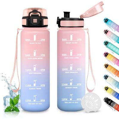 JAPORIA Trinkflasche 500ml, Trinkflasche Kohlensäure Geeignet, Wasserflasche mit Zeitmarkierung, BPA-Frei, Auslaufsicher Wasserflasche, flasche für Fahrrad, Schule, Outdoor, Fahrrad JAPORIA Trinkflasche 500ml, Trinkflasche Kohlensäure Geeignet, Wasserflasche mit Zeitmarkierung, BPA-Frei, Auslaufsicher Wasserflasche, flasche für Fahrrad, Schule, Outdoor, Fahrrad
