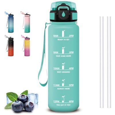 Mujigaga Trinkflasche- 1l- Trinkflasche mit Strohhalm, Wasserflasche mit Zeitmarkierung, Wasserflasche für Kohlensäurehaltige Getränke, Leicht zu Reinige, Flasche für Zuhause, Camping & Workout Mujigaga Trinkflasche- 1l- Trinkflasche mit Strohhalm, Wasserflasche mit Zeitmarkierung, Wasserflasche für Kohlensäurehaltige Getränke, Leicht zu Reinige, Flasche für Zuhause, Camping & Workout