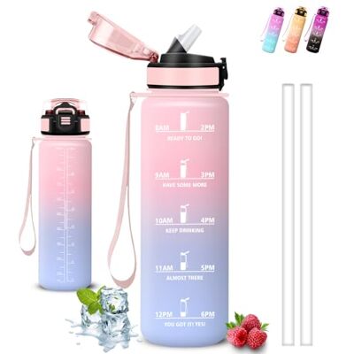 Grsta Trinkflasche- 1l- Trinkflasche Sport, Wasserflasche mit Strohhalm, Leicht zu Reinigen, Wasserflasche Auslaufsicher, mit Motivierenden Slogans, Mit Sicherheitsverschluss, Flasche für Wandern, Sport Grsta Trinkflasche- 1l- Trinkflasche Sport, Wasserflasche mit Strohhalm, Leicht zu Reinigen, Wasserflasche Auslaufsicher, mit Motivierenden Slogans, Mit Sicherheitsverschluss, Flasche für Wandern, Sport