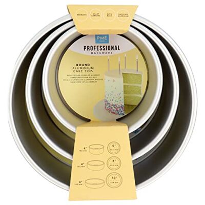 PME Runde Kuchenformen 15, 20, 25 cm x 10 cm tief, 3er-Satz, RNDB68104, Silber PME Runde Kuchenformen 15, 20, 25 cm x 10 cm tief, 3er-Satz, RNDB68104, Silber