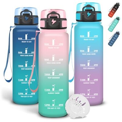 Grsta Wasserflasche 1l, Trinkflasche mit Filter, Auslaufsichere Trinkflasche Sport, Sichere Verriegelung, Mit Zeitmarkierung und Schnürung, Flasche für Camping, Fahrrad, Fitnessstudio Grsta Wasserflasche 1l, Trinkflasche mit Filter, Auslaufsichere Trinkflasche Sport, Sichere Verriegelung, Mit Zeitmarkierung und Schnürung, Flasche für Camping, Fahrrad, Fitnessstudio
