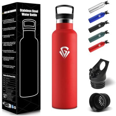 HoneyHolly Trinkflasche Edelstahl 750ML, BPA-Frei, Trinkflasche, Doppelwandig Vakuumisoliert, Wasserflasche Edelstahl, mit Strohhalm, Isolierflasche für Schule, Reisen, Joggen Rot HoneyHolly Trinkflasche Edelstahl 750ML, BPA-Frei, Trinkflasche, Doppelwandig Vakuumisoliert, Wasserflasche Edelstahl, mit Strohhalm, Isolierflasche für Schule, Reisen, Joggen Rot