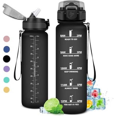 KollyKolla Wasserflasche 1L Kohlensäure Geeignet, Trinkflasche Sport mit Strohhalm, Trinkflasche mit Zeitmarkierungen, Sportflasche BPA-Frei, Auslaufsicher, flasche für Sport, Kinder, Büro, Fitness, Yoga, Uni KollyKolla Wasserflasche 1L Kohlensäure Geeignet, Trinkflasche Sport mit Strohhalm, Trinkflasche mit Zeitmarkierungen, Sportflasche BPA-Frei, Auslaufsicher, flasche für Sport, Kinder, Büro, Fitness, Yoga, Uni