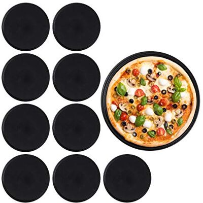 Relaxdays Pizzablech, 10er Set, rund, antihaftbeschichtet, Pizza & Flammkuchen, Carbonstahl, Pizzaform, ∅ 32 cm, schwarz Relaxdays Pizzablech, 10er Set, rund, antihaftbeschichtet, Pizza & Flammkuchen, Carbonstahl, Pizzaform, ∅ 32 cm, schwarz