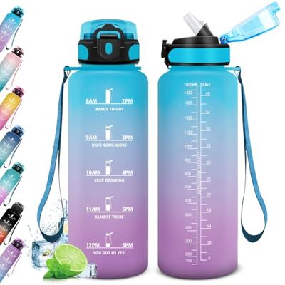KollyKolla Trinkflasche 1.5 Liter, Große Trinkflasche Sport mit Strohhalm, Wasserflasche Auslaufsicher, Sportflasche Kohlensäure Geeignet, Sportflasche mit Zeitmarkierungen, flasche für Erwachsener KollyKolla Trinkflasche 1.5 Liter, Große Trinkflasche Sport mit Strohhalm, Wasserflasche Auslaufsicher, Sportflasche Kohlensäure Geeignet, Sportflasche mit Zeitmarkierungen, flasche für Erwachsener