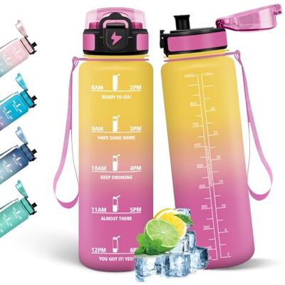 HoneyHolly Trinkflasche 1L, Auslaufsicher mit Zeitmarkierung, Wasserflasche, Sportflasche mit Filter, Trinkflasche Kohlensäure Geeignet, Flasche, Wasserflasche Sport für Outdoor, Fahrrad, Fitness HoneyHolly Trinkflasche 1L, Auslaufsicher mit Zeitmarkierung, Wasserflasche, Sportflasche mit Filter, Trinkflasche Kohlensäure Geeignet, Flasche, Wasserflasche Sport für Outdoor, Fahrrad, Fitness