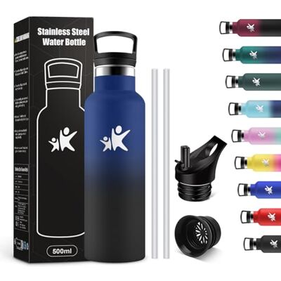 KollyKolla Thermosflasche 500ml, Wasserflasche Kohlensäure Geeignet, Auslaufsicher Wasserflasche mit Strohhalm, BPA-Frei, Doppelwandige Vakuumisolierte, Trinkflasche für Schule, Reisen, Camping KollyKolla Thermosflasche 500ml, Wasserflasche Kohlensäure Geeignet, Auslaufsicher Wasserflasche mit Strohhalm, BPA-Frei, Doppelwandige Vakuumisolierte, Trinkflasche für Schule, Reisen, Camping