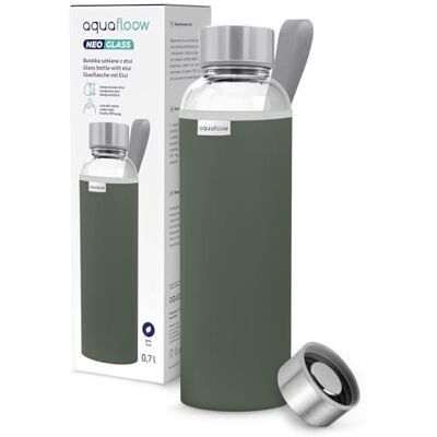 Aquafloow Wasserflasche aus Glas 700 ml mit Neoprenhülle, Transparente trinkflasche Glas mit Bambusdeckel Ideal flasche für Büro, Outdoor, Schule, für Kohlensäurehaltige Getränke – Grün Aquafloow Wasserflasche aus Glas 700 ml mit Neoprenhülle, Transparente trinkflasche Glas mit Bambusdeckel Ideal flasche für Büro, Outdoor, Schule, für Kohlensäurehaltige Getränke – Grün