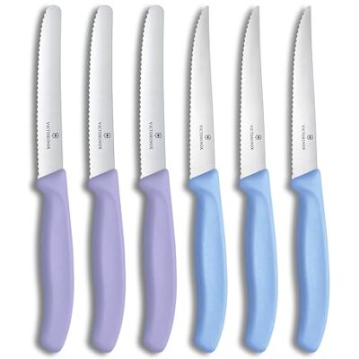 Victorinox Swiss Classic, Frühstücksmesser & Steakmesser Set, 6teilig, Scharfe Klinge, Wellenschliff, 11cm, Rostfreier Stahl, Farbig Victorinox Swiss Classic, Frühstücksmesser & Steakmesser Set, 6teilig, Scharfe Klinge, Wellenschliff, 11cm, Rostfreier Stahl, Farbig