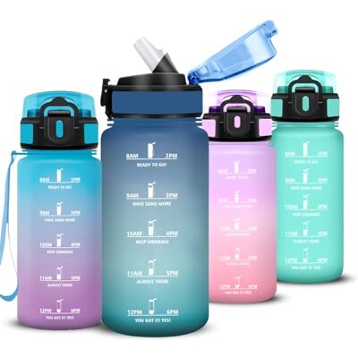 Mujigaga Trinkflasche 500ml, Wasserflasche mit Strohhalm, Trinkflasche Kinder mit Sichere Verriegelung, Auslaufsichere Flasche mit Zeitmarkierung und Schnürung, Water Bottle für Büro, Fahrrad, Schule Mujigaga Trinkflasche 500ml, Wasserflasche mit Strohhalm, Trinkflasche Kinder mit Sichere Verriegelung, Auslaufsichere Flasche mit Zeitmarkierung und Schnürung, Water Bottle für Büro, Fahrrad, Schule