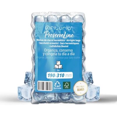 OFITURIA Eiswürfelbeutel 190×310 mm, Reißfeste Und Hermetische Beutel Für Eiswürfel Und Gefrierfach, Ideal Zum Herstellen, Aufbewahren Und Transportieren Von Eis Für Getränke Und Feiern – (50 Beutel) OFITURIA Eiswürfelbeutel 190×310 mm, Reißfeste Und Hermetische Beutel Für Eiswürfel Und Gefrierfach, Ideal Zum Herstellen, Aufbewahren Und Transportieren Von Eis Für Getränke Und Feiern – (50 Beutel)