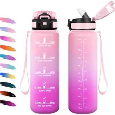 KollyKolla Trinkflasche 1L, Auslaufsicher Wasserflasche mit Strohhalm, Wasserflasche Kohlensäure Geeignet, Motivierende Trinkflasche mit Zeitmarkierung, Sportflasche für Sprudel, Klettern, Schule, Camping KollyKolla Trinkflasche 1L, Auslaufsicher Wasserflasche mit Strohhalm, Wasserflasche Kohlensäure Geeignet, Motivierende Trinkflasche mit Zeitmarkierung, Sportflasche für Sprudel, Klettern, Schule, Camping