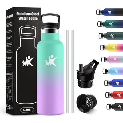 KollyKolla Trinkflasche Kinder 500ml, Auslaufsicher Thermosflasche mit Strohhalm, Kohlensäure Geeignet, BPA-frei, Isolierflasche Doppelwandig, Wasserflasche für Büro, Schule, Reisen, Camping KollyKolla Trinkflasche Kinder 500ml, Auslaufsicher Thermosflasche mit Strohhalm, Kohlensäure Geeignet, BPA-frei, Isolierflasche Doppelwandig, Wasserflasche für Büro, Schule, Reisen, Camping