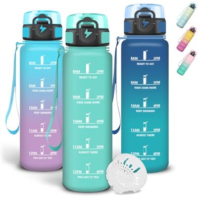 Grsta Trinkflasche 1l, Wasserflasche Auslaufsichere, Trinkflasche Sport mit Sichere Verriegelung, Mit Zeitmarkierung und Schnürung, Flasche mit Filter für Reisen, Wandern, Arbeit Grsta Trinkflasche 1l, Wasserflasche Auslaufsichere, Trinkflasche Sport mit Sichere Verriegelung, Mit Zeitmarkierung und Schnürung, Flasche mit Filter für Reisen, Wandern, Arbeit