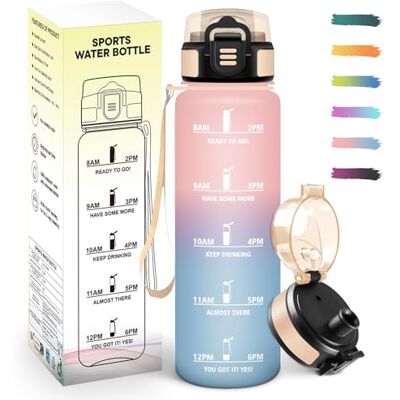 Mulbijeo Trinkflasche 1L, Auslaufsicher mit Zeitmarkierung, Wasserflasche mit Filter, Wiederverwendung, Trinkflasche Kohlensäure Geeignet, Breite Öffnung, Flasche für Fahrrad, Camping, Yoga, Fitness Mulbijeo Trinkflasche 1L, Auslaufsicher mit Zeitmarkierung, Wasserflasche mit Filter, Wiederverwendung, Trinkflasche Kohlensäure Geeignet, Breite Öffnung, Flasche für Fahrrad, Camping, Yoga, Fitness