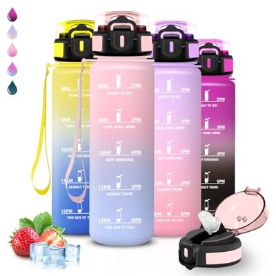 Grsta Trinkflasche- 1l- Trinkflasche Sport, Wasserflasche mit Strohhalm, Leicht zu Reinigen, Wasserflasche Auslaufsicher, mit Motivierenden Slogans, Flasche Motivation, Flasche für Wandern, Yoga, Radfahren Grsta Trinkflasche- 1l- Trinkflasche Sport, Wasserflasche mit Strohhalm, Leicht zu Reinigen, Wasserflasche Auslaufsicher, mit Motivierenden Slogans, Flasche Motivation, Flasche für Wandern, Yoga, Radfahren