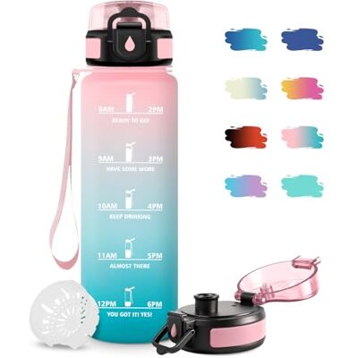JAPORIA Wasserflasche Sport 1L, Kohlensäure Geeignet, Auslaufsicher Trinkflasche mit Filter, Motivierende Wasserflasche mit Zeitmarkierung, Sportflasche für Bergsteigen, Camping, Picknick, Yoga JAPORIA Wasserflasche Sport 1L, Kohlensäure Geeignet, Auslaufsicher Trinkflasche mit Filter, Motivierende Wasserflasche mit Zeitmarkierung, Sportflasche für Bergsteigen, Camping, Picknick, Yoga