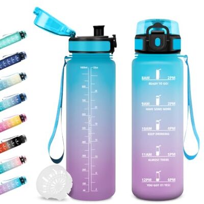 JAPORIA Sportflasche 1L, Auslaufsicher, Trinkflasche mit Zeitmarkierung und Filter, BPA-frei, Trinkflasche Kohlensäure Geeignet, Motivierende Wasserflasche für Fitness, Schule, Fahrrad, Yoga, Camping, JAPORIA Sportflasche 1L, Auslaufsicher, Trinkflasche mit Zeitmarkierung und Filter, BPA-frei, Trinkflasche Kohlensäure Geeignet, Motivierende Wasserflasche für Fitness, Schule, Fahrrad, Yoga, Camping,