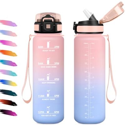 KollyKolla Trinkflasche 1L, Motivierende Trinkflasche mit Zeitmarkierung, Auslaufsicher, Sport Wasserflasche mit Strohhalm, Kohlensäure Geeignet, Wasserflasche für Radfahren, Camping, Bergsteigen, Wandern KollyKolla Trinkflasche 1L, Motivierende Trinkflasche mit Zeitmarkierung, Auslaufsicher, Sport Wasserflasche mit Strohhalm, Kohlensäure Geeignet, Wasserflasche für Radfahren, Camping, Bergsteigen, Wandern