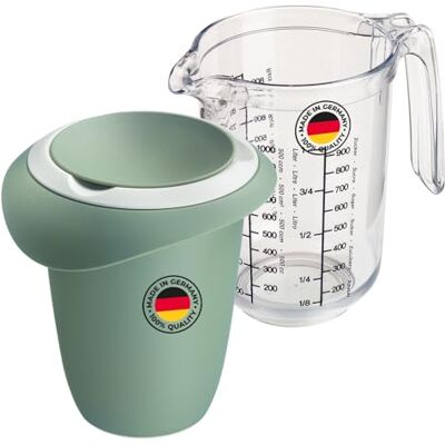 Westmark Quirltopf (1 l) und Messkanne Gerda (1 l) – Quirltopf mit Spritzschutz und Gummiring – Messkanne mit Skala und rutschfestem Standfuß – Mint-grün/Weiß, Minzgrün Westmark Quirltopf (1 l) und Messkanne Gerda (1 l) – Quirltopf mit Spritzschutz und Gummiring – Messkanne mit Skala und rutschfestem Standfuß – Mint-grün/Weiß, Minzgrün