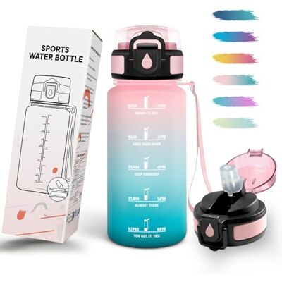 Mulbijeo Trinkflasche, Zeitanreiz, Trinkflasche Kinder 500ML BPA-Frei, Wasserflasche Kohlensäure Geeignet, Wasserflasche mit Strohhalm, Auslaufsicher, Flasche für Joggen, Schule, Büro, Party Mulbijeo Trinkflasche, Zeitanreiz, Trinkflasche Kinder 500ML BPA-Frei, Wasserflasche Kohlensäure Geeignet, Wasserflasche mit Strohhalm, Auslaufsicher, Flasche für Joggen, Schule, Büro, Party