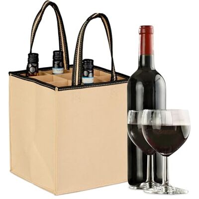 Relaxdays Flaschentasche 9 Flaschen, Flaschenträger für Wein Bier, Leergut, Getränketasche, HBT: 45 x 24 x 24 cm, beige Relaxdays Flaschentasche 9 Flaschen, Flaschenträger für Wein Bier, Leergut, Getränketasche, HBT: 45 x 24 x 24 cm, beige
