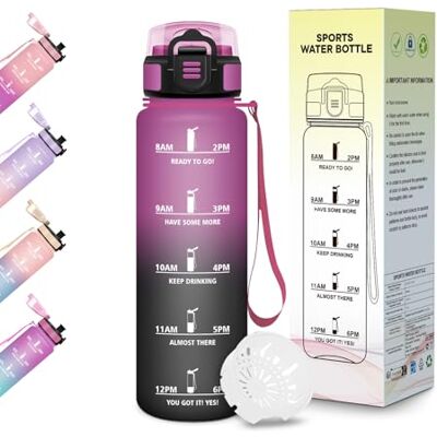 Motswedi Trinkflasche, 500ML BPA-Frei, Wasserflasche, Auslaufsicheres Schlossdesign, Gym Flasche, Flasche mit zeitmarkierung, Trinkflasche Kinder Auslaufsicher für Schule, Yoga, Läuft, Camping Lila&Schwarz Motswedi Trinkflasche, 500ML BPA-Frei, Wasserflasche, Auslaufsicheres Schlossdesign, Gym Flasche, Flasche mit zeitmarkierung, Trinkflasche Kinder Auslaufsicher für Schule, Yoga, Läuft, Camping Lila&Schwarz
