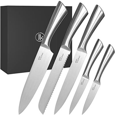 joeji's Kitchen 5-in-1 Messerset aus Edelstahl Scharfe Küchenmesser Set mit Brotmesser Kochmesser Santoku Messer Allzweckmesser und Gemüseme joeji's Kitchen 5-in-1 Messerset aus Edelstahl Scharfe Küchenmesser Set mit Brotmesser Kochmesser Santoku Messer Allzweckmesser und Gemüseme